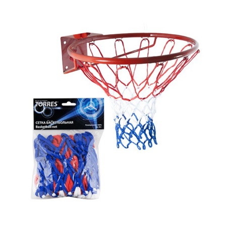 Купить Сетка баскетбольная Torres, нить 4 мм, бело-сине-красная в Черняховске 